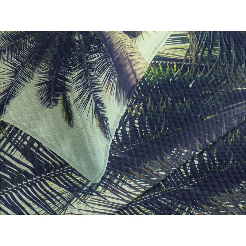 Ambesonne Ambesonne Palm Tree Bedspread Set Caribbean Coastline Ocean Pale Yellow Green Brown