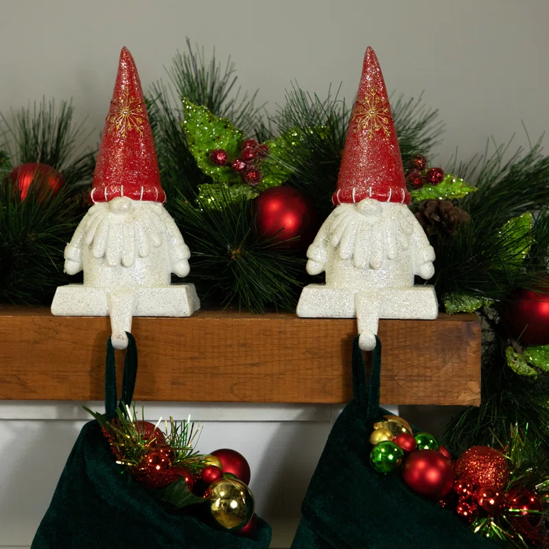 Northlight Seasonal Glittered Gnome Christmas Stocking Holders - 8.25" - Set Of 2 (Set of 2)