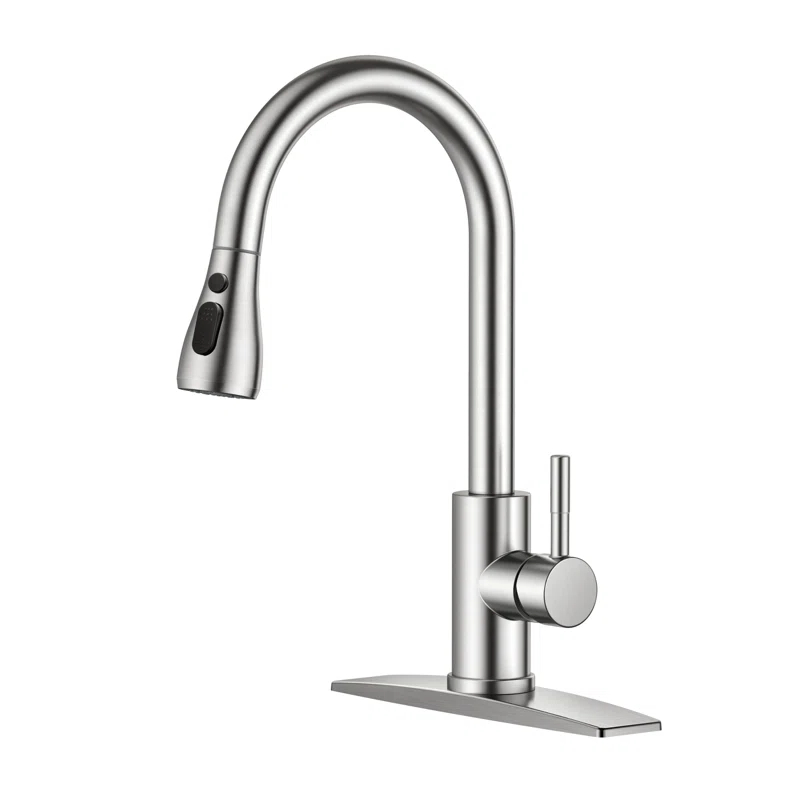 MODERN WALLS LLC B07Y4Y88Y6 Kitchen Faucets, Brushed Nickel Kitchen Faucet With Pull Down Sprayer, High Arc Single Handle Stainless Steel Sink Faucets 1 Or 3 Hole, Kitchen Sink Faucets For Farmhouse Camper Laundry Rv Bar