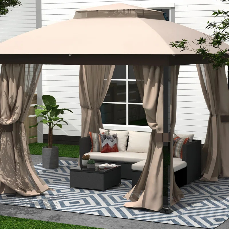 HomeViewto 10X10FT Softtop Metal Gazebo With Mosquito Net&Sunshade Curtains,Sturdy Heavy Duty Double Roof Canopy,Galvanized Steel Design Outdoor Tent,Suitable For Gardens,Patio,Backyard