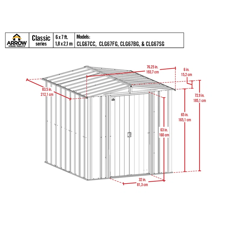 Arrow 6 ft. W x 7 ft. D Steel Vertical Storage Shed