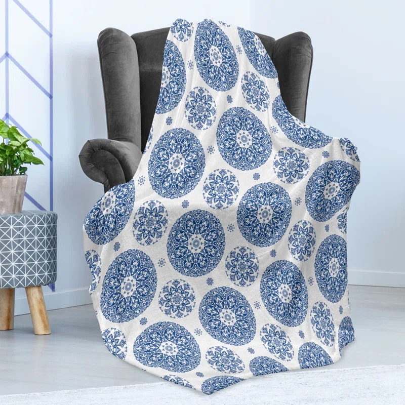 Ambesonne Paisley Fleece Throw Blanket Vintage French Blue 50"x60" Blue White