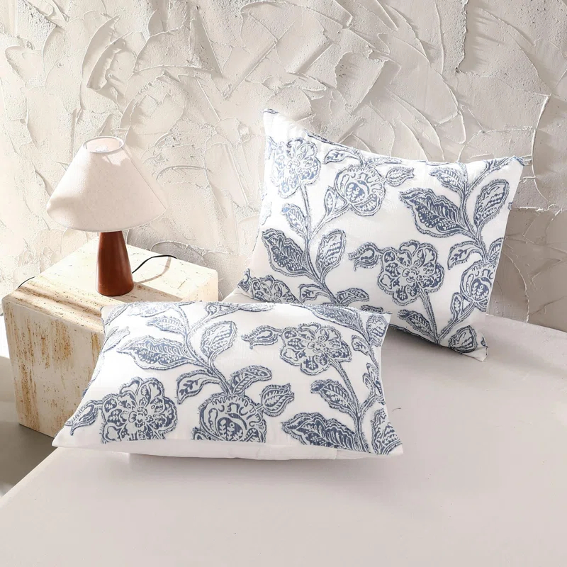 MeadowPark Cotton Clipped Jacquard Jacobean Floral Duvet Cover Set
