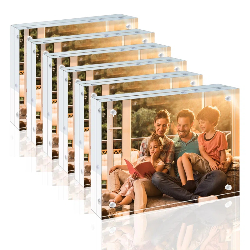 Brayden Studio® Egofine 5X7 Acrylic Frames 6 Pack, 20Mm Thicker Frameless Clear Picture Frames, Double Sided Magnetic Picture Frames, Free Standing Desktop Display