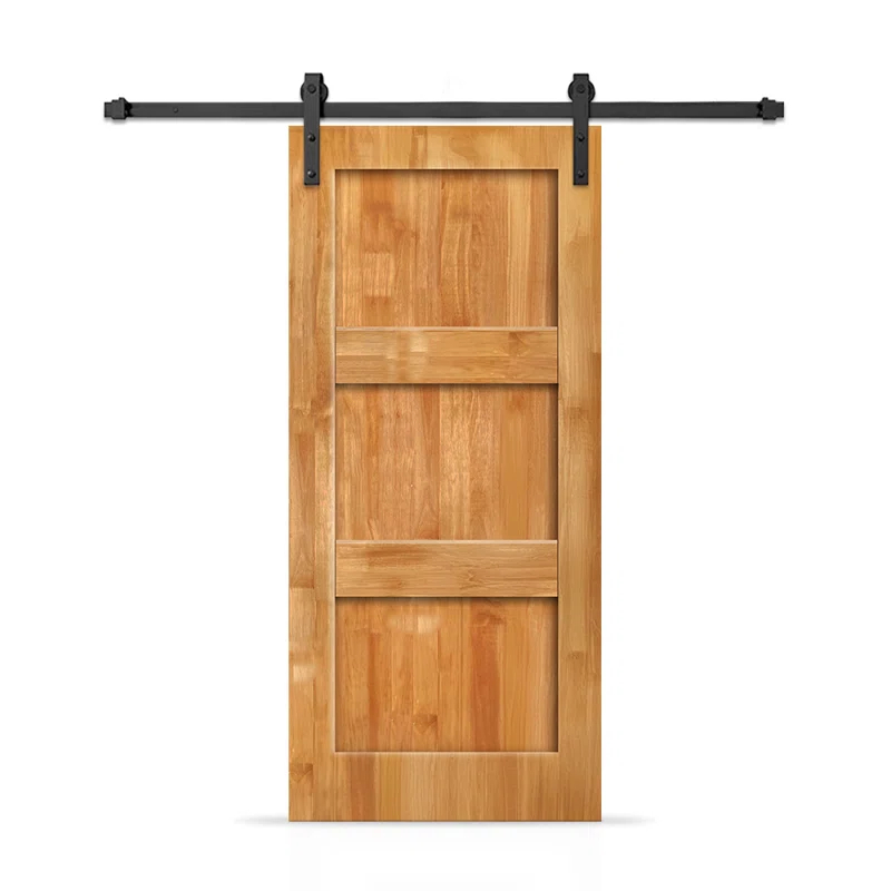 Calhome 3 Panel Shaker Stained Pine Wood Interior Sliding Barn Door with Hardware Kit