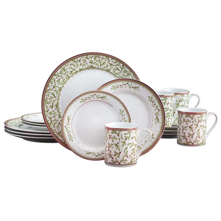 Mikasa Mikasa Holiday Tradition 16-Piece Porcelain Dinnerware Set, Service for 4