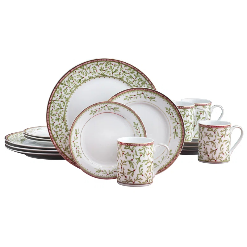 Mikasa Mikasa Holiday Tradition 16-Piece Porcelain Dinnerware Set, Service for 4