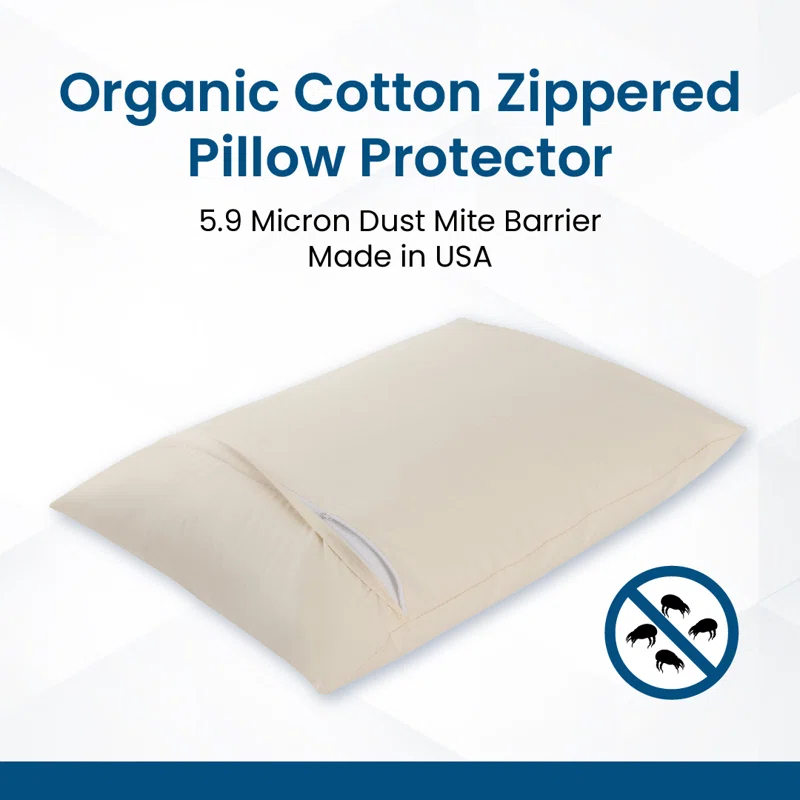 Bargoose Home Textiles Organic Cotton Zippered Pillow Protector, Blocks Dust Mites, Pollen, Pet Dander & Other Irritants