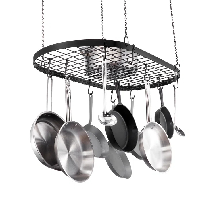 Prep & Savour Hanging Pot Rack, Hanging Pot Rack Ceiling Mount, Ceiling Pot Rack with 12 S Hooks