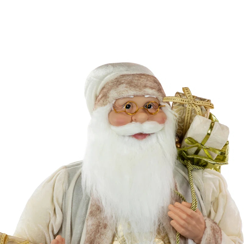 White and Ivory Santa Claus with Gift Bag Christmas Figure