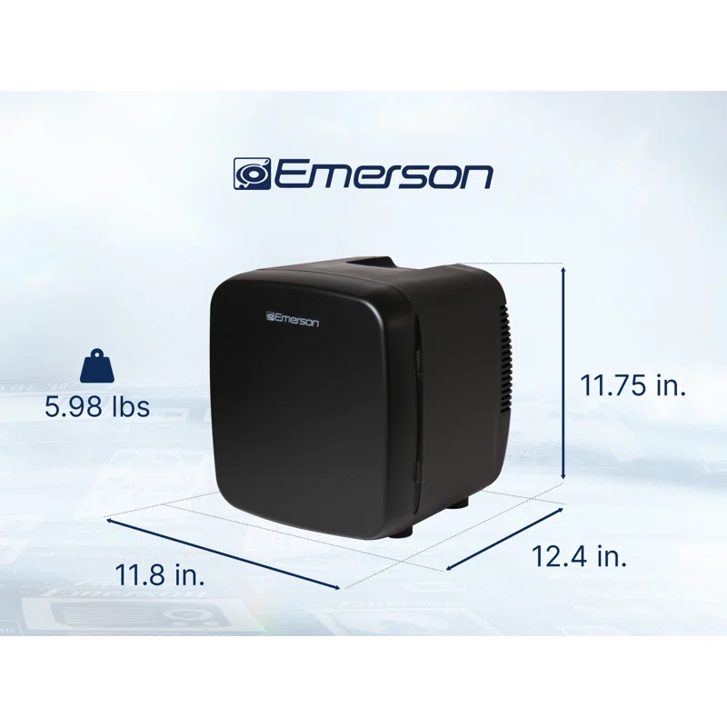 Emerson Emerson EFC-5001 Portable XL Mini Fridge Cooler for 12 Cans, 8L Capacity, AC/DC Power Compatibility, Removable Shelf, Lightweight Design – Ideal for Home, Office, Travel, Dorms, and Outdoor Use