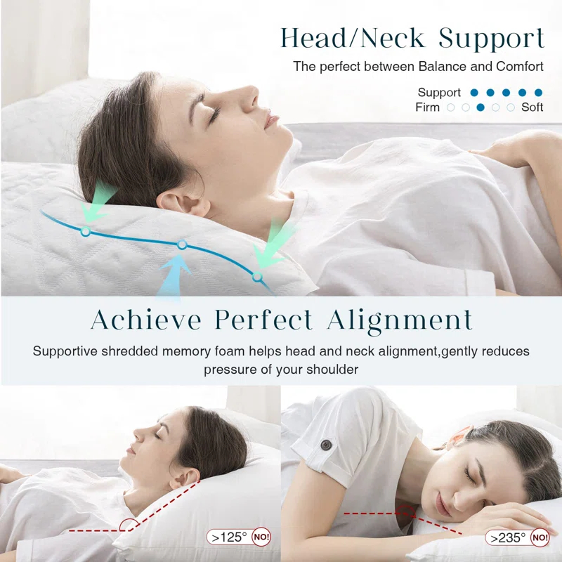 Arsuite Memory Foam Pillows For Sleeping, Shredded Memory Foam Cooling Pillows Queen Size 2 Pack - Adjustable Bed Pillows For Hot Sleepers, Firm Pillow For Neck Shoulder Pain, Queen