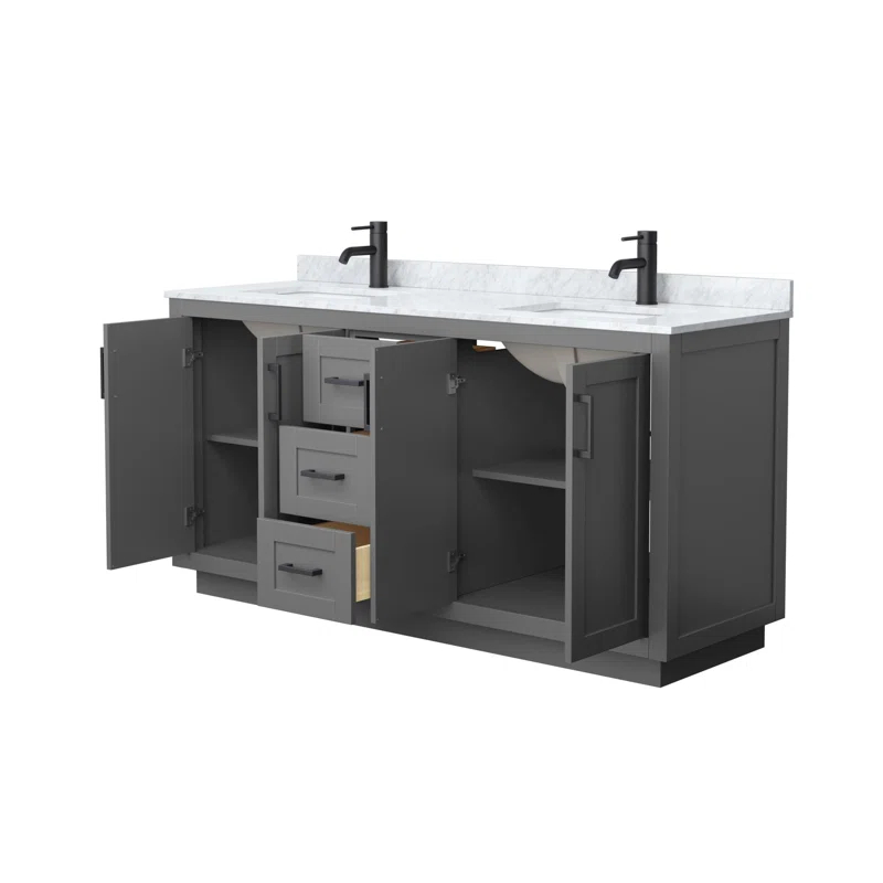 Wyndham Collection Miranda 66" Freestanding Double Bathroom Vanity with Marble Top | Wayfair