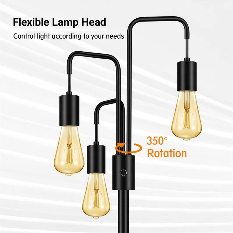 Living Room Industrial Floor Lamp, Modern Floor Lamp Standing Lamp With 3 Lights, Bulbs Not Included,