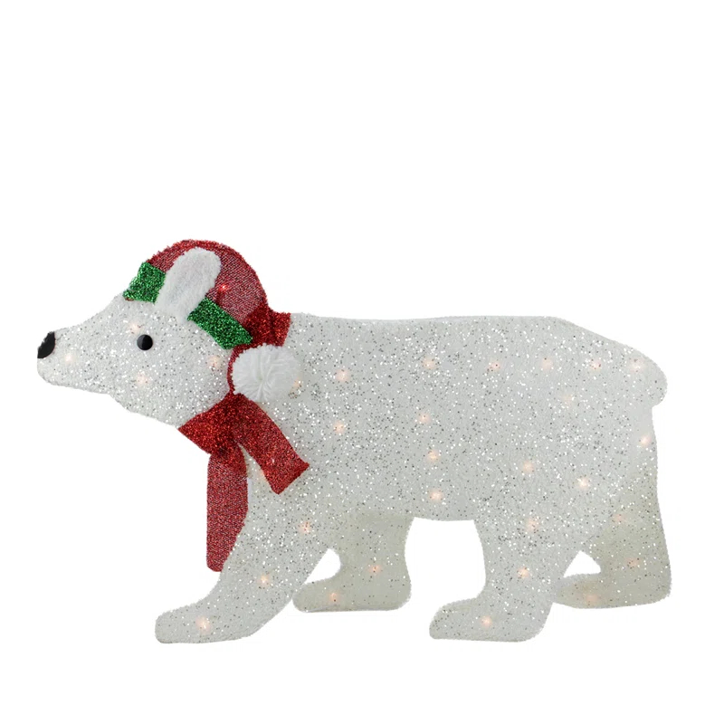 Northlight Seasonal 18.5" Lighted White 2D Glittered Polar Bear Outdoor Christmas Decor