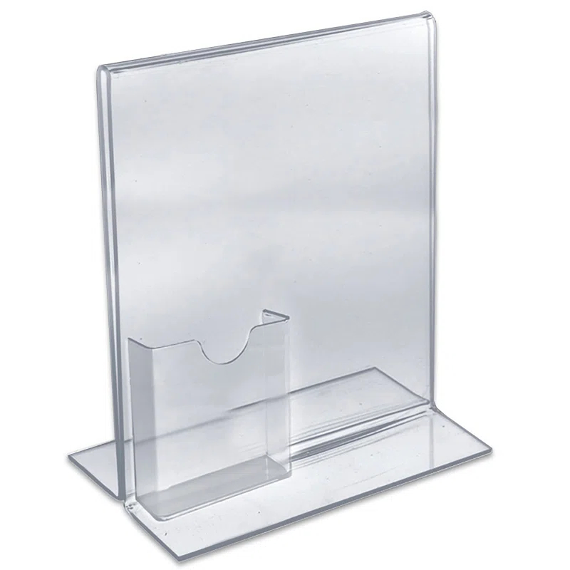 Azar Displays Clear Acrylic Double Sided T-Shape Sign Holder Frame with Attached Brochure Holder Pocket, Frame Size: 8.5"W x 11"H, 10-Pack (Set of 10)