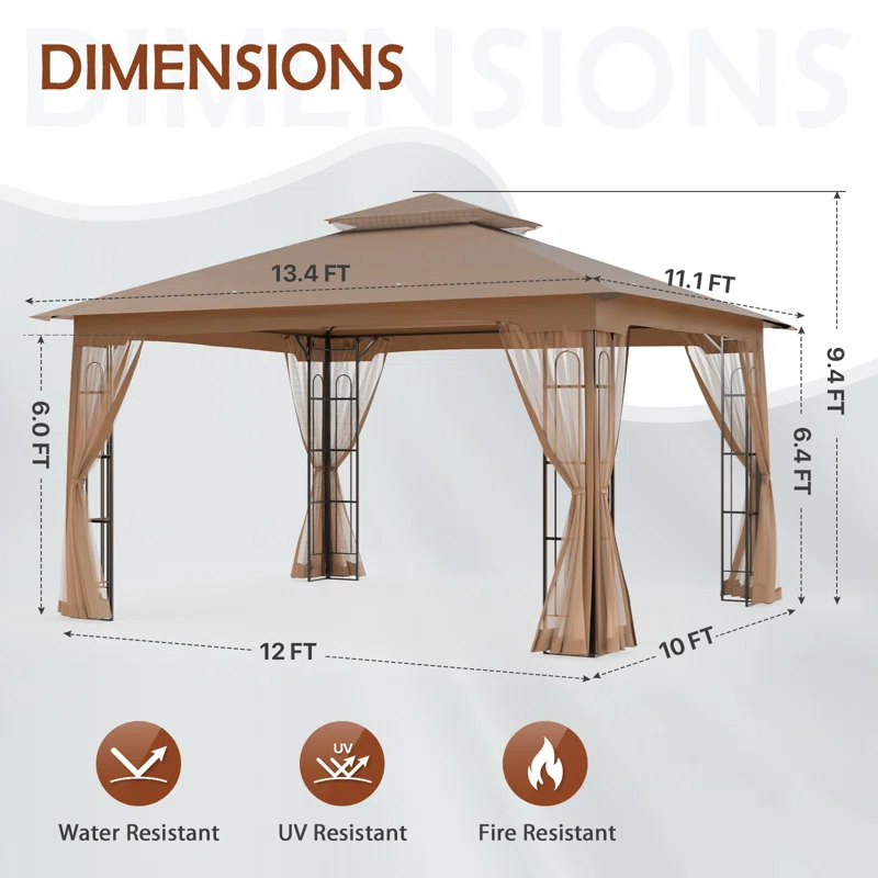 COOS BAY 13 Ft. W x 11 Ft. D Steel Patio Gazebo with Netting