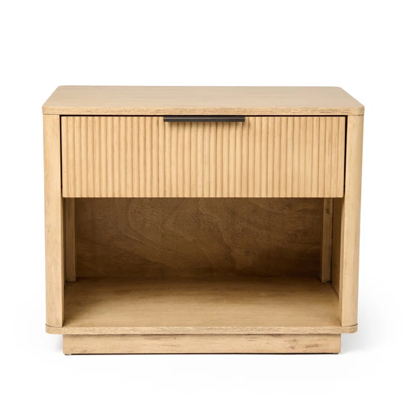 Benjara Noe Celia 32 Inch Nightstand, 1 Drawer, Shelf, Metal