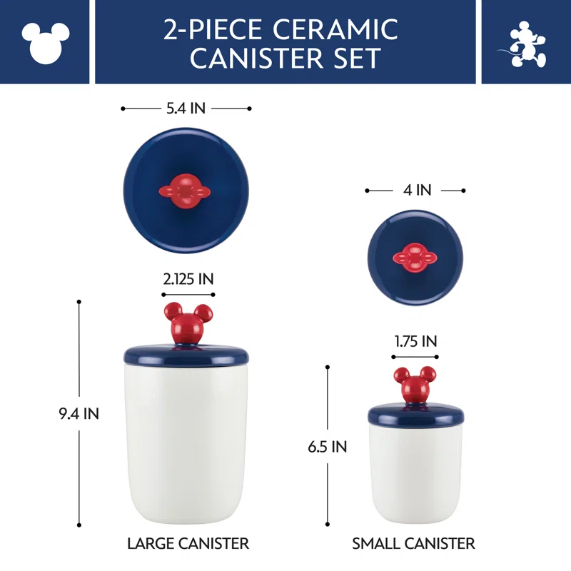 Disney Home Disney Home Bon Voyage Ceramic Food Storage / Cookie Jar Set, 2 Pieces, Mixed Colors