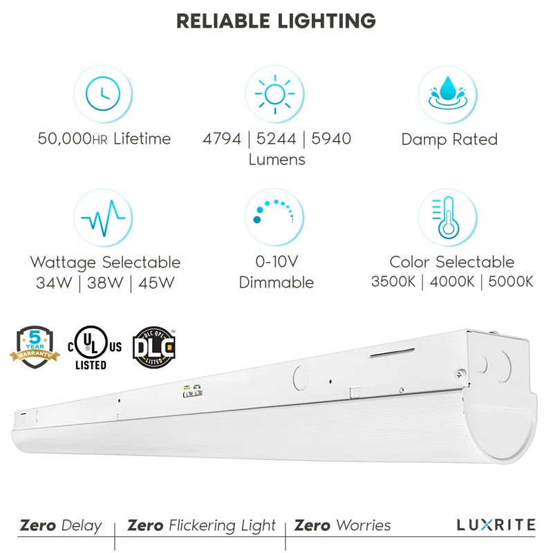 Luxrite 4' Selectable CCT Linear LED Shop Light
