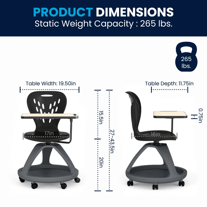 Flash Furniture Mobile Desk Chair with 360° Tablet Rotation and Storage Cubby
