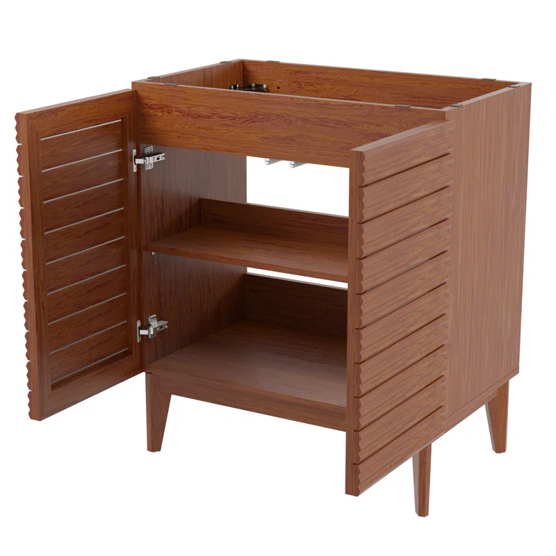 Calandre 30" Slat Modern Farmhouse 2-Shelf Bath Vanity Cabinet Only (Sink Basin not Included)