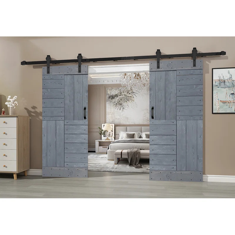 IsLife Patented Product S Series Solid Wood Double Sliding Barn Door With Hardware Kit(Set of 2)-Assembly Needed (Set of 2)