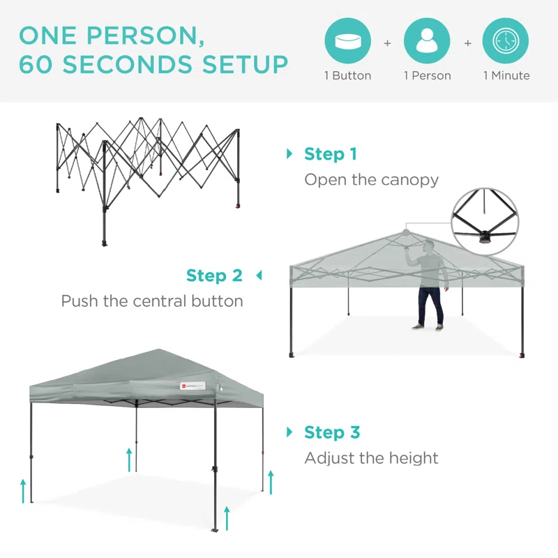 Best Choice Products Best Choice Products Easy Setup Pop Up Canopy W/ 1-Button Setup, Wheeled Case, 4 Weight Bags