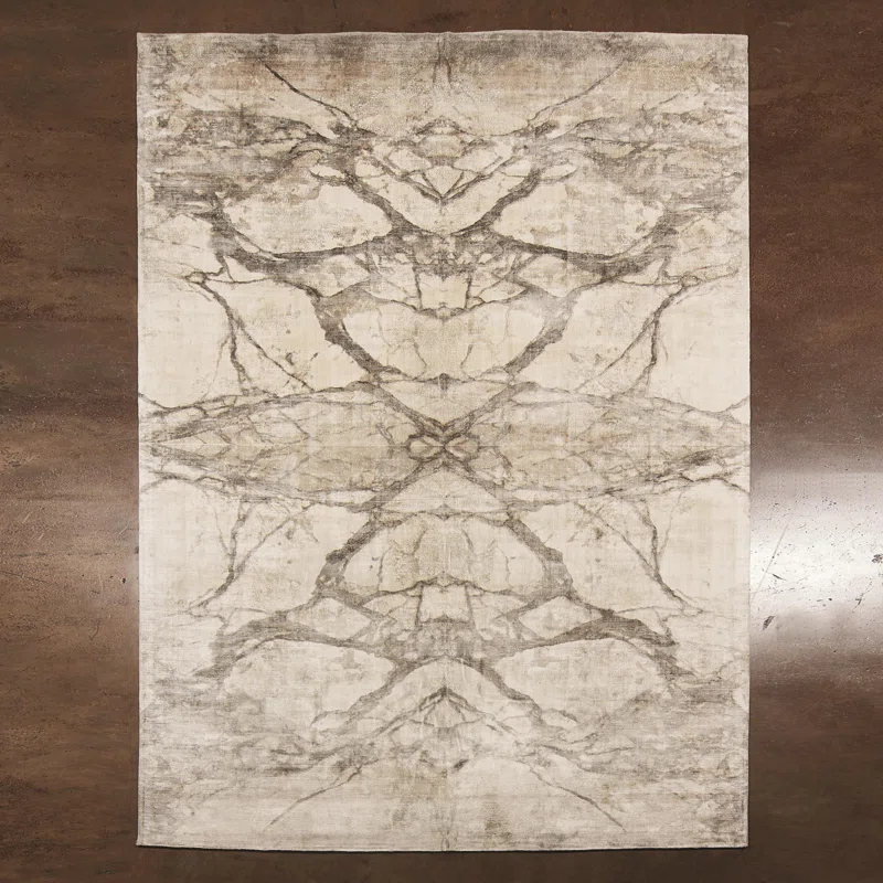 Global Views Mirror Match Marble Area Rug in Beige/Gray