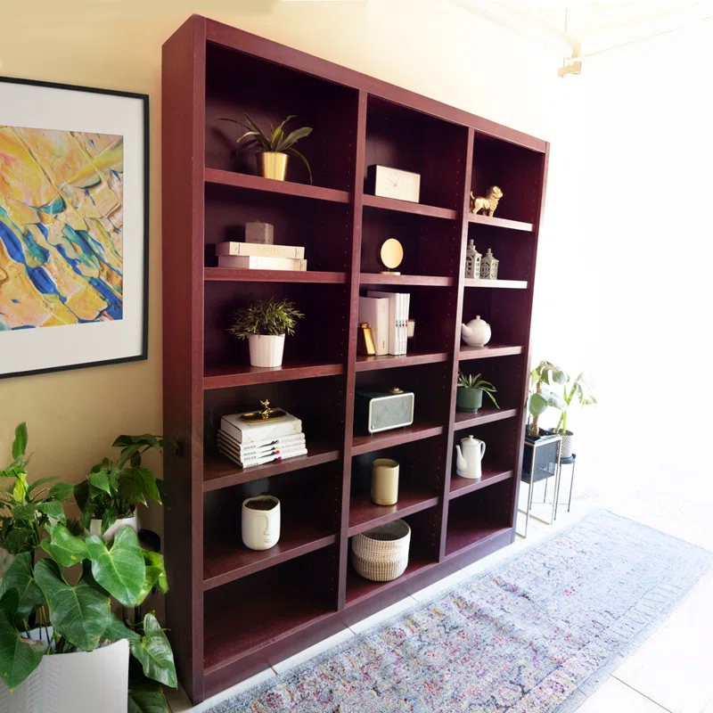 Winston Porter Aliette Triple Wide Wood Bookcase, 18 Bookshelf, 84 inch Tall Storage and Display Bookshelf for Home Office and Living Room