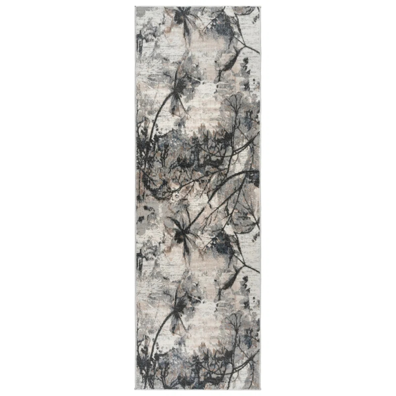 Gertmenian Gertmenian Quattro Scalia Gray/Ivory/Black Modern Abstract High-Low Area Rug