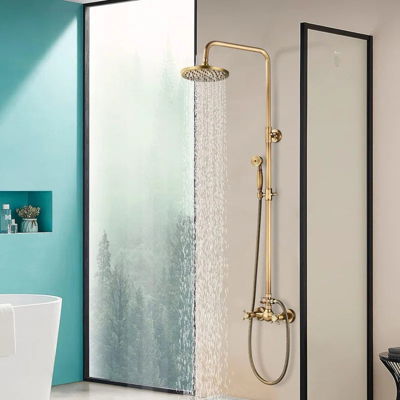 JASODI Bathroom Shower Faucet System Set 8 Inch Rainfall Shower Head Handheld Spray 2 Knobs