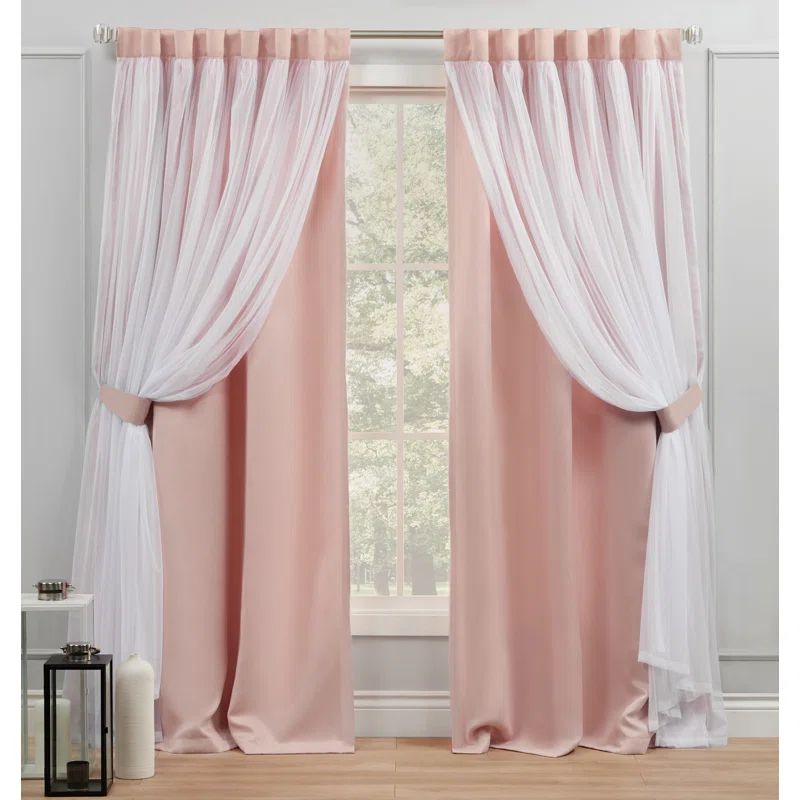 Amalgamated Textiles Exclusive Home Catarina Layered Solid Room Darkening and Sheer Hidden Tab/Rod Pocket Top Curtain Panel Pair (Set of 2)