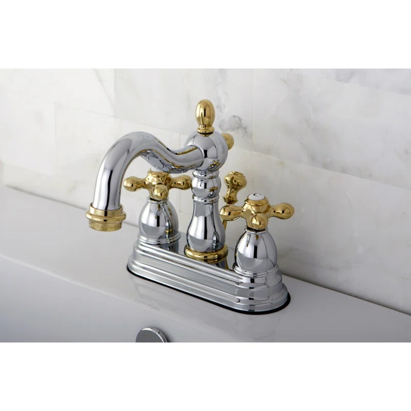 Kingston Brass Heritage Two-Handle 3-Hole Deck Mount 4" Centerset Bathroom Faucet with Plastic Pop-Up
