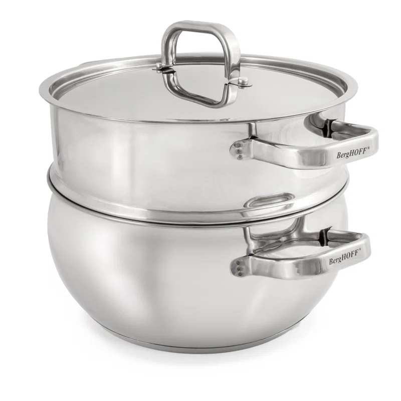 BergHOFF SS 18/10 5.5 Qt Stock Pot With SS Lid, Belly Shape, 9.5"