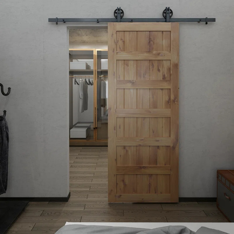 Renin Shaker 84'' Solid Wood Paneled Unfinished without Installation Hardware Kit Barn Door