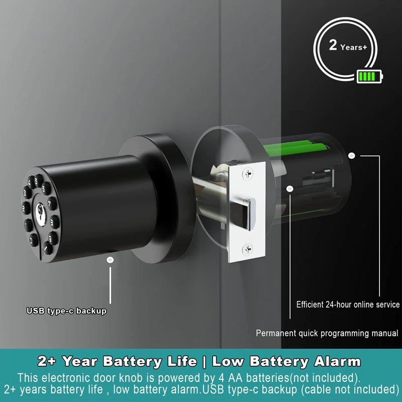 Keypad Door Handle With Key, Keyless Code Entry Lock, Automatic Lock, 50 User Codes, Easy To Install, Suitable For Home, Office, Hotel, Bedroom, Garage, No Door Latch