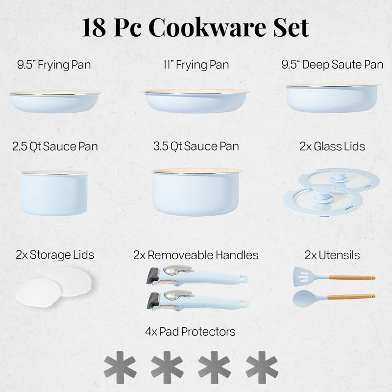 Gotham Steel Gotham Steel 18 Piece Detachable Handle Ceramic Nonstick Cookware Set