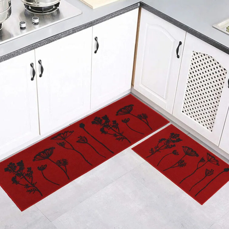 Evideco Wildflowers Non Skid Kitchen Mats Runner & Comfort Mat (2 Pieces) (Set of 2)