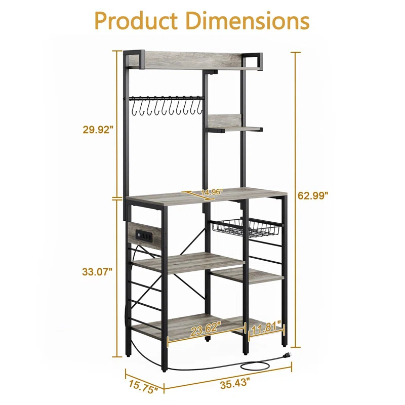 17 Stories Bakers Rack With Power Outlet, Kitchen Bakers Rack Microwave Stand