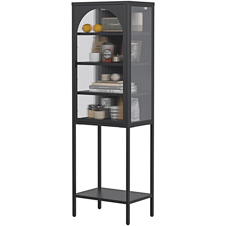 wendeway Metal Glass Door Display Storage Cabinet - 5-Tier Cube Bookshelf Storage Cabinet With 3 Adjustable Shelves For Kitchen | Wayfair