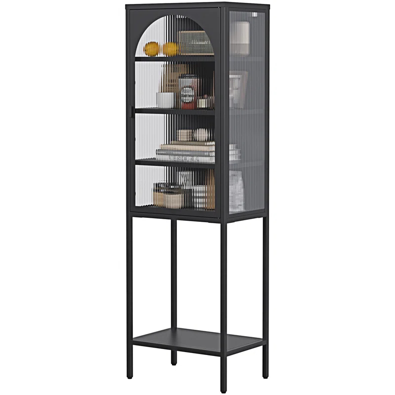 wendeway Metal Glass Door Display Storage Cabinet - 5-Tier Cube Bookshelf Storage Cabinet With 3 Adjustable Shelves For Kitchen | Wayfair