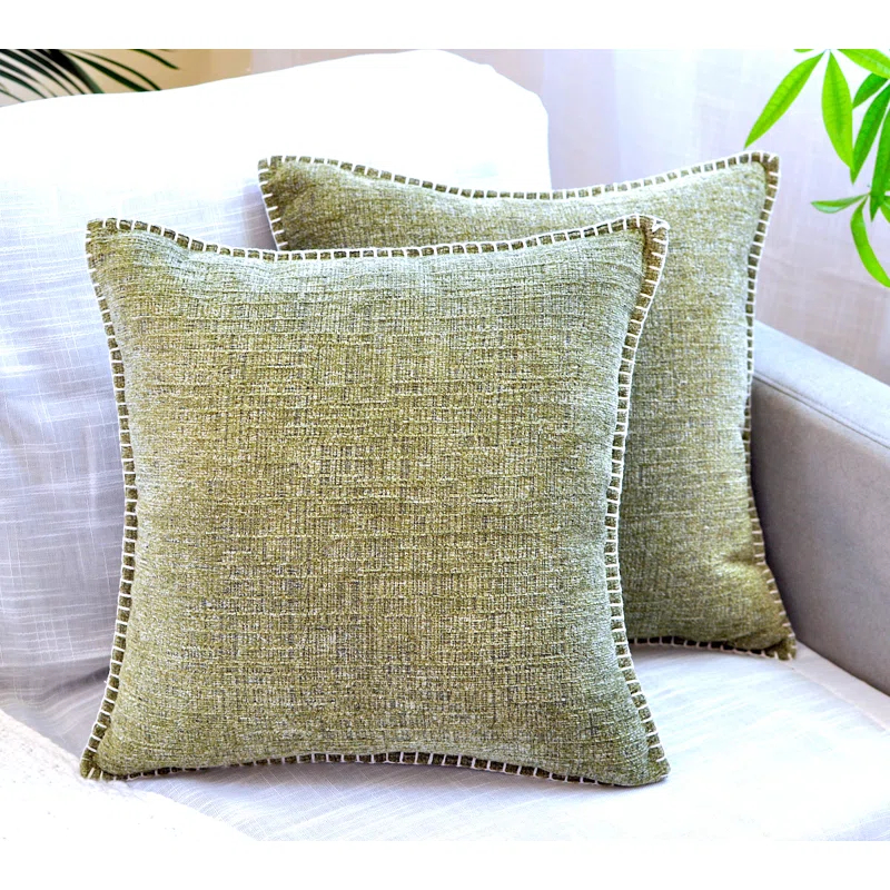 Oveesha Soft Chenille Throw Pillow Covers With Stitched Edge (Set of 2)