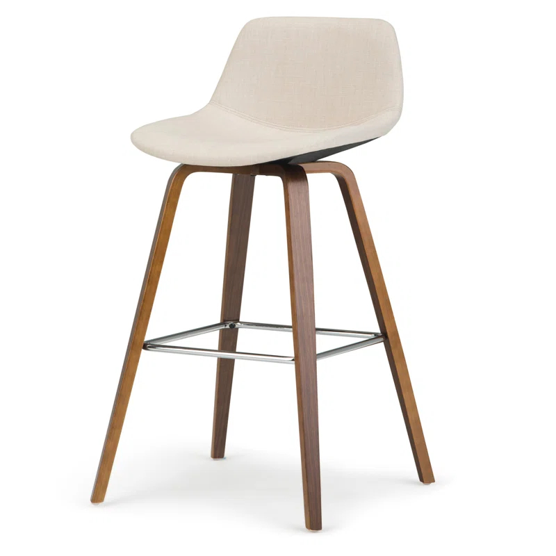 Simpli Home Randolph Upholstered Bentwood Mid-Century Modern Bar & Counter Stool with Chrome Footrest (Set of 2)