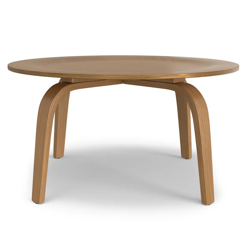 Simpli Home Payton 34"W Solid Wood Contemporary Round Coffee Table with Wide, Slightly Raised Edge