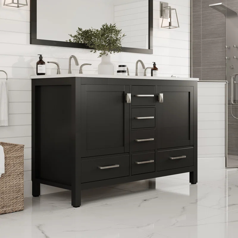Eviva Eviva Aberdeen 48"W X 22"D White Double Sink Bathroom Vanity With White Carrara Quartz Countertop And Undermount Porcelain Sinks