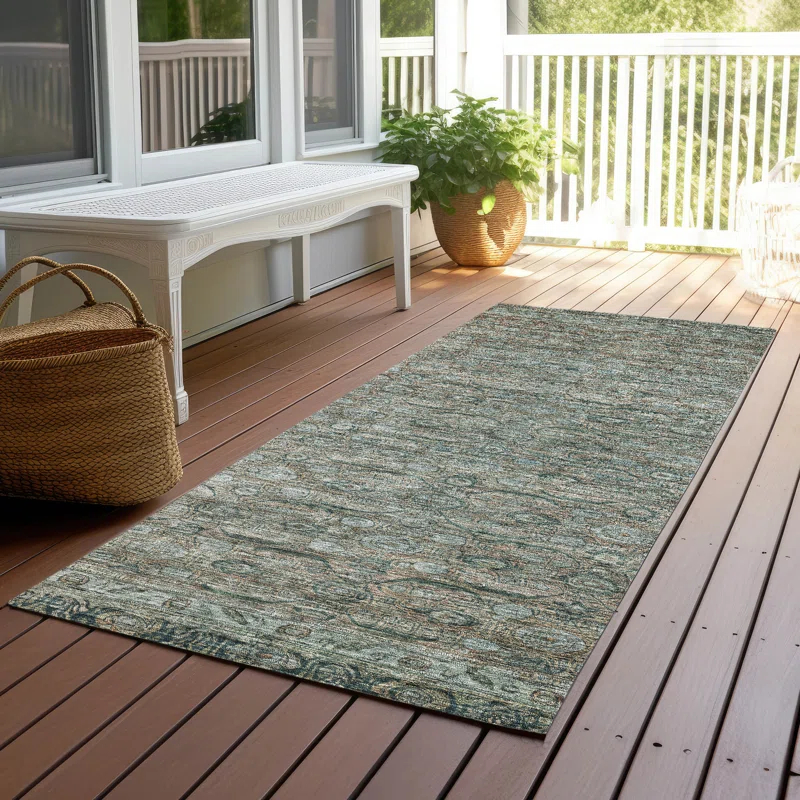 Machine Washable Indoor/Outdoor Chantille Teal Rug
