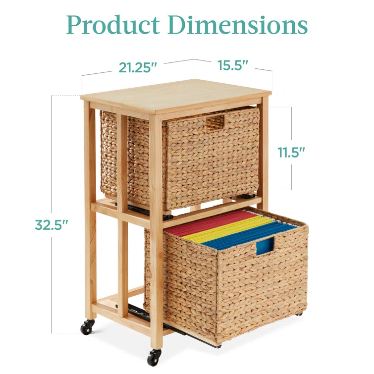 Bay Isle Home™ Grahame Vertical Rolling File Cabinet for Home, Office w/ Rubberwood Frame, Locking Caster Wheels