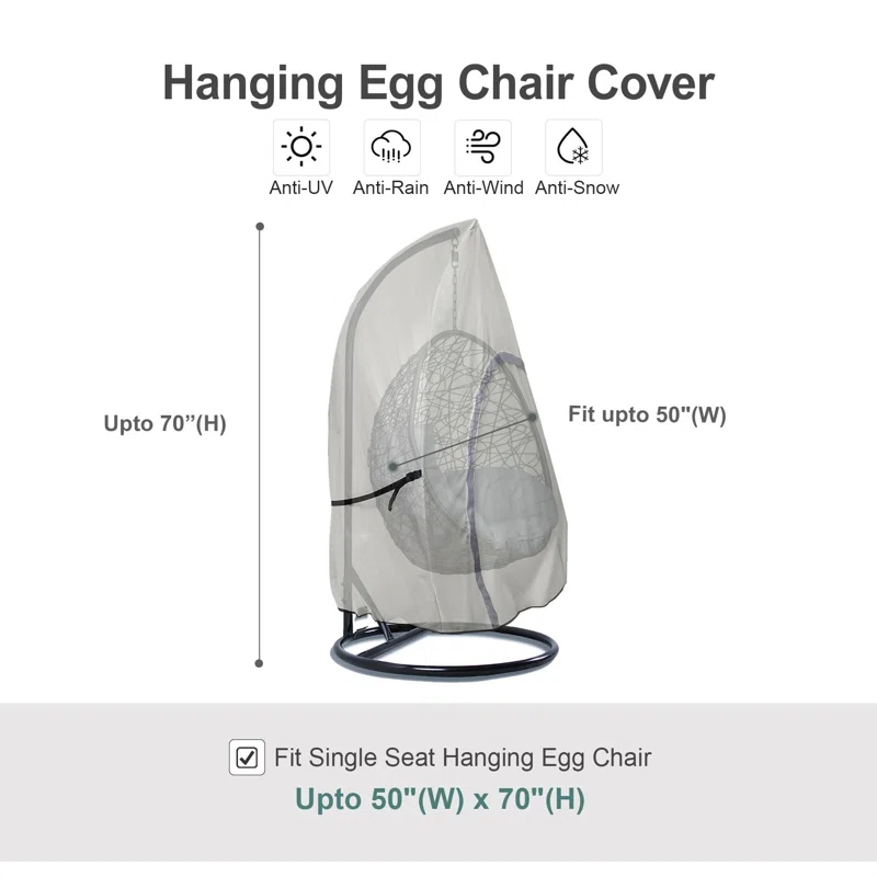 Arlmont & Co. Single Seat Patio Hanging Egg Chair Cover - Waterproof Outdoor Wicker Egg Swing Chair with Stand Cover