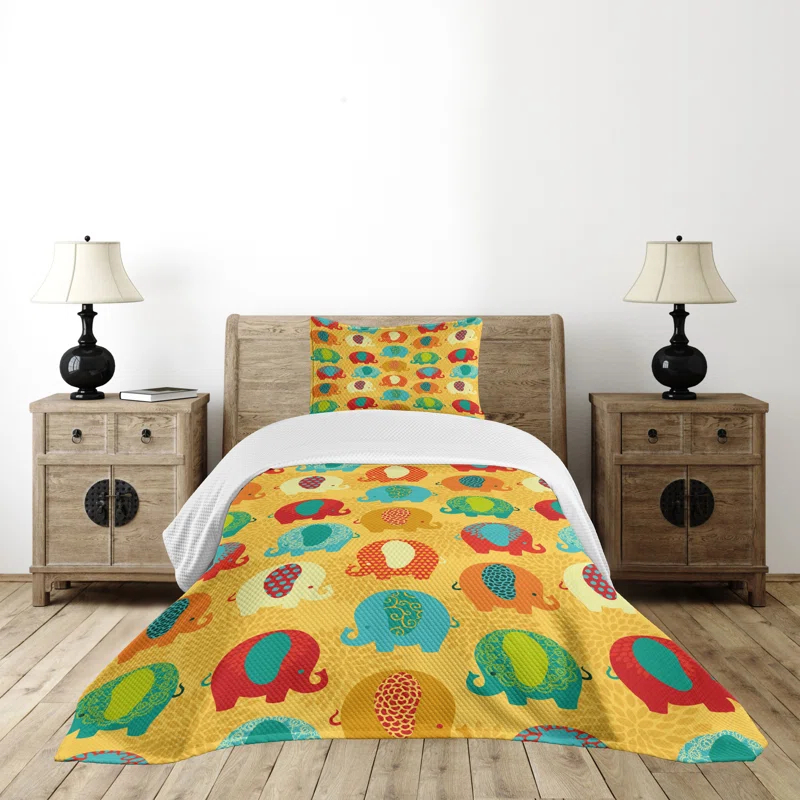 Ambesonne Jungle Bedspread Set  Elephants Ornaments  Multicolor | Wayfair